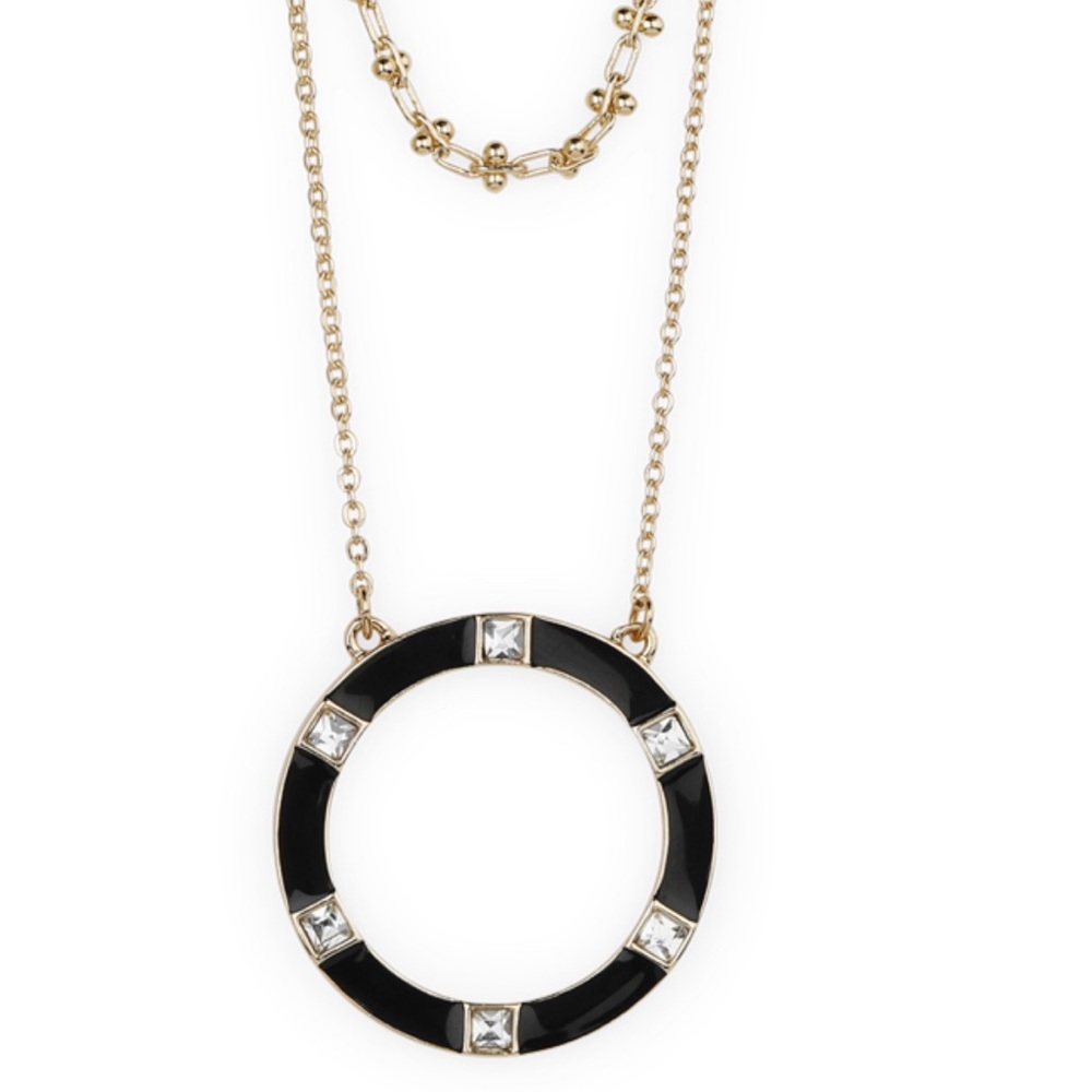 Park Lane Gold and Black Circle Pendant Necklace with Clear Accents